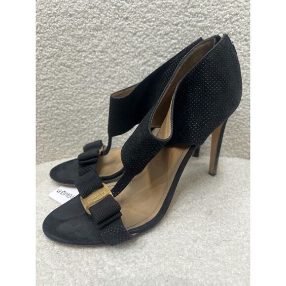 Salvatore Ferragamo Black Suede Heels - Women's Size 37.5 - Picture 3 of 6